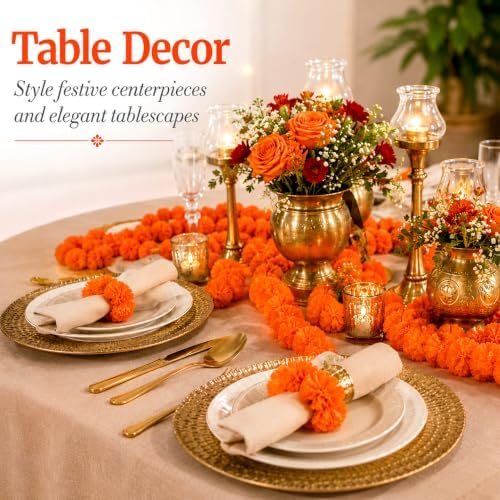 Artificial Marigold Garland - Orange Red Garlands for Decoration, alternate view 7