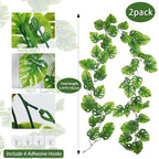 Artificial Monstera Leaves Vines 2Pcs 5.9Ft Plastic Large Palm Ivy, alternate view 5