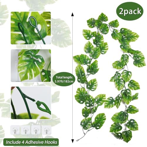 Artificial Monstera Leaves Vines 2Pcs 5.9Ft Plastic Large Palm Ivy, alternate view 5
