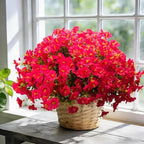Artificial Morning Glory Flowers with Eucalyptus - 16 Bundles UV Resistant Rose Red Faux Silk Plastic Fake, alternate view 2