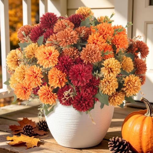 Artificial Mums Flowers for Outdoors Outside Decorations,12Pcs Fake Mums