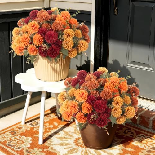 Artificial Mums Flowers for Outdoors Outside Decorations,12Pcs Fake Mums, alternate view 4