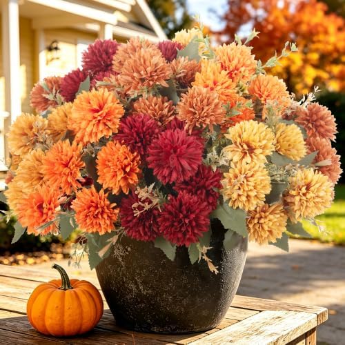 Artificial Mums Flowers for Outdoors Outside Decorations,12Pcs Fake Mums, alternate view 5
