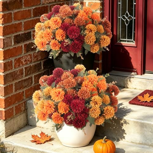 Artificial Mums Flowers for Outdoors Outside Decorations,24Pcs Fake Mums