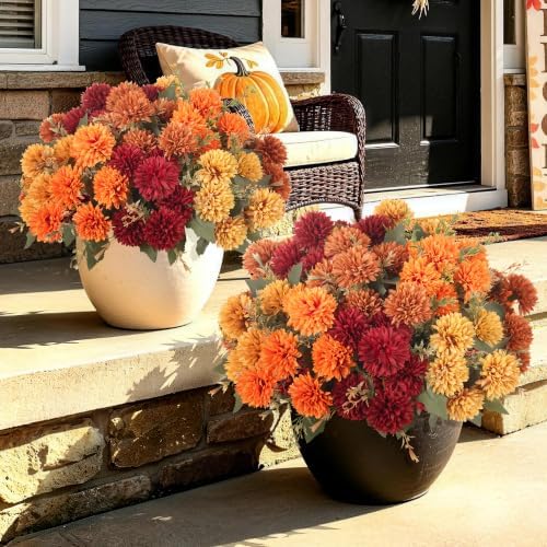Artificial Mums Flowers for Outdoors Outside Decorations,24Pcs Fake Mums, alternate view 3