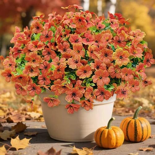Artificial Mums for Outdoor Fall Decor Fall Flowers, 12 Bundles Fake Mums Artificial Flowers Fall Decorations