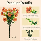 Artificial Mums for Outdoor Fall Decor Fall Flowers, 12 Bundles Fake Mums Artificial Flowers Fall Decorations, alternate view