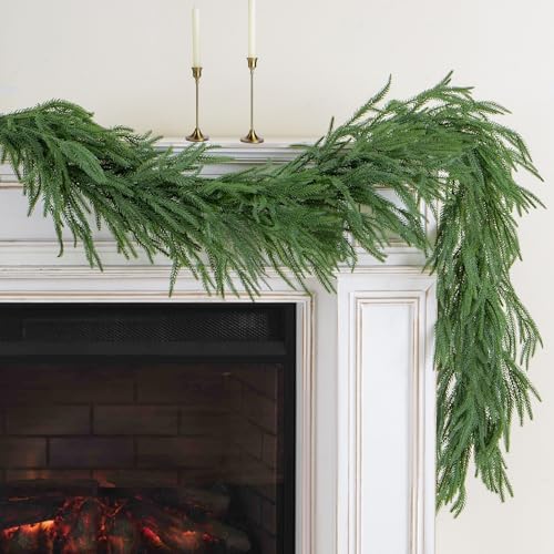 Artificial Norfolk Pine Garland, Realistic Christmas Greenery Garland for Mantle, Staircase, Banister