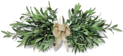 Artificial Olive Swag 26", Olive Branch Swag with Burlap Bow (Green 1Pcs)