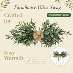 Artificial Olive Swag 26", Olive Branch Swag with Burlap Bow (Green 1Pcs), alternate view 2