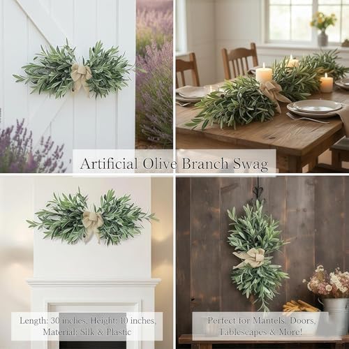 Artificial Olive Swag 26", Olive Branch Swag with Burlap Bow (Green 1Pcs), alternate view 5