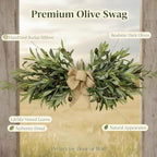 Artificial Olive Swag 26", Olive Branch Swag with Burlap Bow (Green 1Pcs), alternate view 7