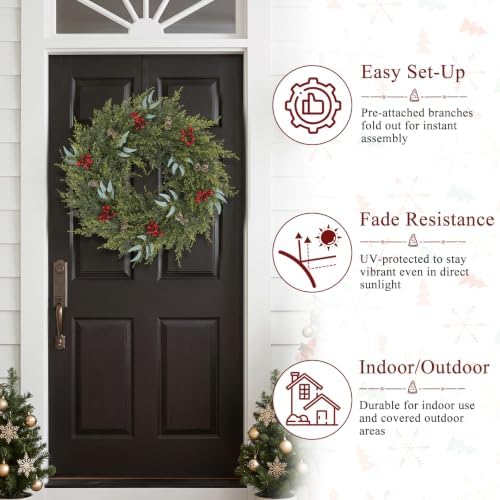 Artificial Outdoor Christmas Wreath for Front Door 22", alternate view 4