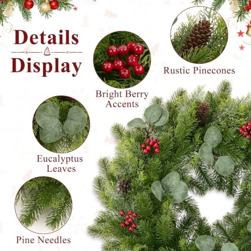 Artificial Outdoor Christmas Wreath for Front Door 24", alternate view 2
