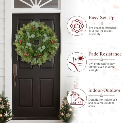 Artificial Outdoor Christmas Wreath for Front Door 24", alternate view 4