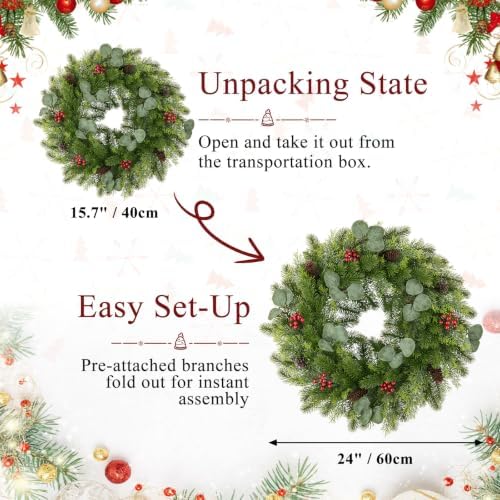 Artificial Outdoor Christmas Wreath for Front Door 24", alternate view 5