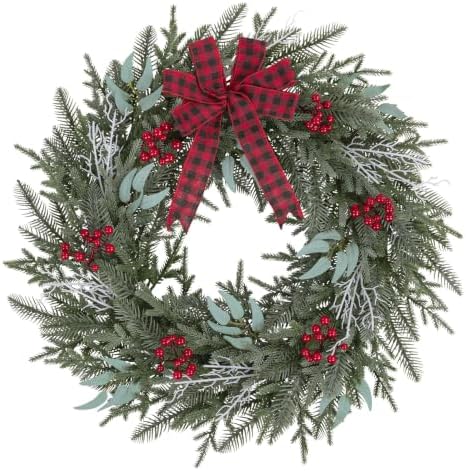 Artificial Outdoor Christmas Wreath with Bow for Front Door 22"