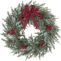 Artificial Outdoor Christmas Wreath with Bow for Front Door 22"