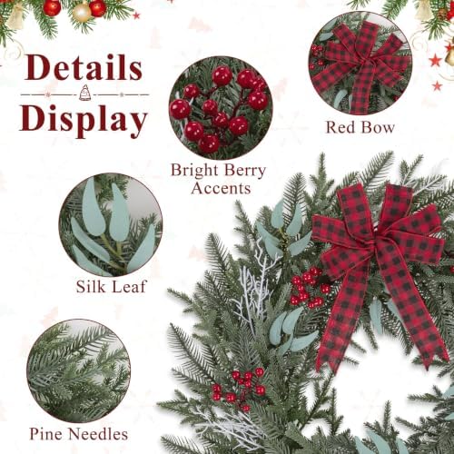 Artificial Outdoor Christmas Wreath with Bow for Front Door 22", alternate view 2