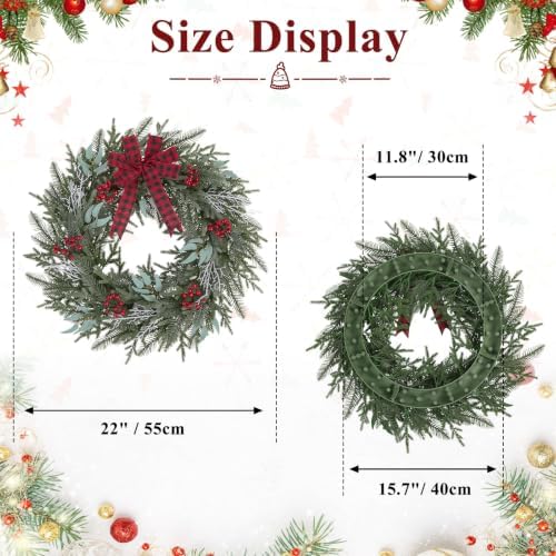 Artificial Outdoor Christmas Wreath with Bow for Front Door 22", alternate view 3