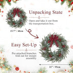 Artificial Outdoor Christmas Wreath with Bow for Front Door 22", alternate view 5