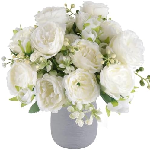 Artificial Peonies Silk Flowers, Faux Peony Bouquet 6 Bundles Florals Arrangements Decor for Farmhouse Home Boho