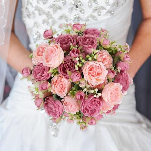 Artificial Peonies Silk Flowers, Faux Peony Bouquet 6PCS Florals Arrangements Decor for Farmhouse Home Boho, alternate view 2