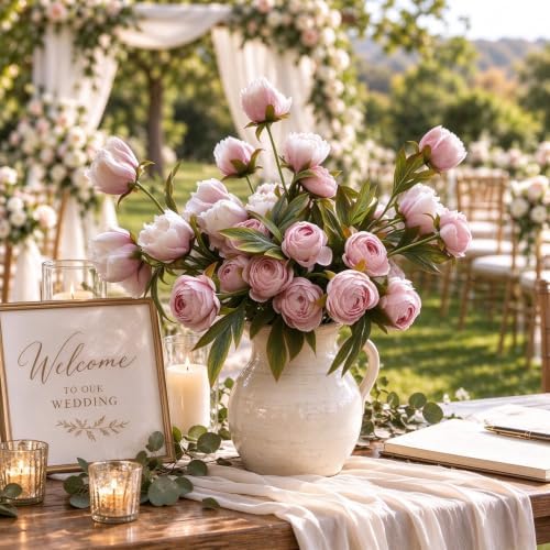 Artificial Peonies Silk Flowers Faux Peony for Vase 8pcs Pink, alternate view 2