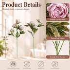 Artificial Peonies Silk Flowers Faux Peony for Vase 8pcs Pink, alternate view 3