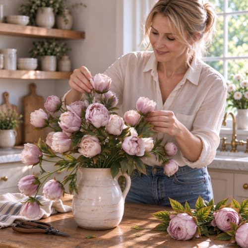 Artificial Peonies Silk Flowers Faux Peony for Vase 8pcs Pink, alternate view 6