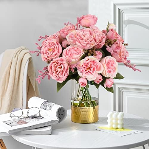 Artificial Peonies Silk Flowers, Pink Faux Peony Bouquet 4 Bundles Florals Arrangements for Farmhouse Home Boho, alternate