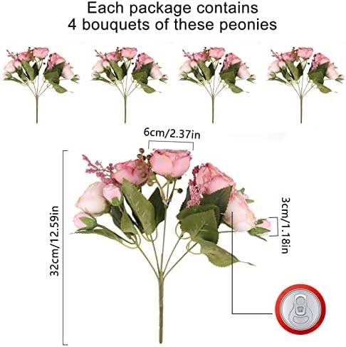 Artificial Peonies Silk Flowers, Pink Faux Peony Bouquet 4 Bundles Florals Arrangements for Farmhouse Home Boho, alternate