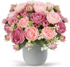 Artificial Peonies Silk Flowers, Pink Faux Peony Bouquet 4 Bundles Florals Arrangements Decor for Farmhouse Home
