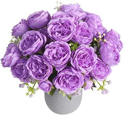 Artificial Peonies Silk Flowers, Purple Faux Peony Bouquet 4 Bundles Florals Arrangements Decor for Farmhouse