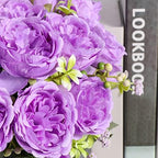 Artificial Peonies Silk Flowers, Purple Faux Peony Bouquet 4 Bundles Florals Arrangements Decor for Farmhouse, alternate view