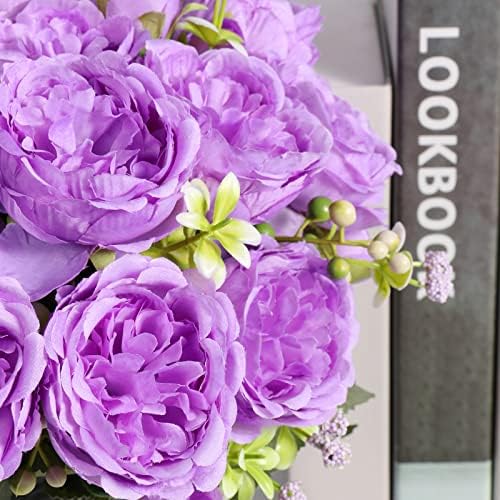 Artificial Peonies Silk Flowers, Purple Faux Peony Bouquet 4 Bundles Florals Arrangements Decor for Farmhouse, alternate view