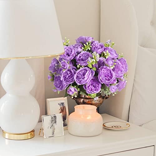 Artificial Peonies Silk Flowers, Purple Faux Peony Bouquet 4 Bundles Florals Arrangements Decor for Farmhouse, alternate view