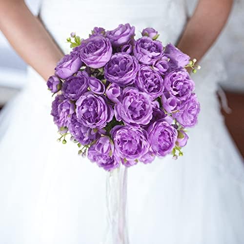 Artificial Peonies Silk Flowers, Purple Faux Peony Bouquet 4 Bundles Florals Arrangements Decor for Farmhouse, alternate view