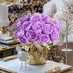 Artificial Peonies Silk Flowers, Purple Faux Peony Bouquet 4 Bundles Florals Arrangements Decor for Farmhouse, alternate view