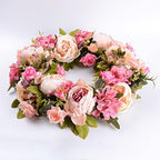 Artificial Peony Flower Wreath - 15" Pink Flower Door Wreath Spring with Green Leaves for Front Door, Wedding, alternate view