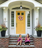 Artificial Peony Flower Wreath - 15" Pink Flower Door Wreath Spring with Green Leaves for Front Door, Wedding, alternate view