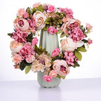 Artificial Peony Flower Wreath - 15" Pink Flower Door Wreath Spring with Green Leaves for Front Door, Wedding, alternate view
