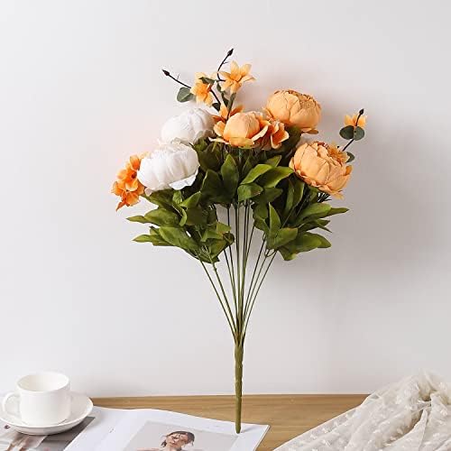 Artificial Peony Silk Flowers Fake Flowers Vintage Wedding Home Decoration, Pack of 1 (New Orange) in New Orange, alternate