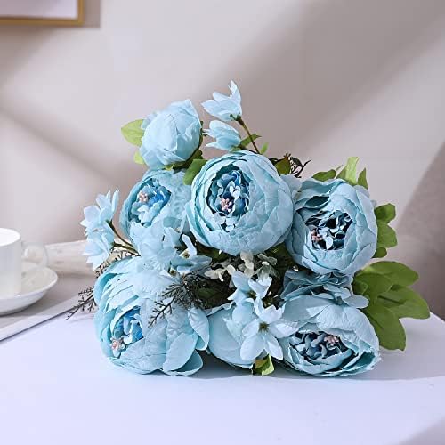 Artificial Peony Silk Flowers Fake Flowers Vintage Wedding Home Decoration, Pack of 1 (Spring Blue) in Spring, alternate view