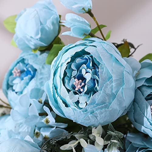 Artificial Peony Silk Flowers Fake Flowers Vintage Wedding Home Decoration, Pack of 1 (Spring Blue) in Spring, alternate view