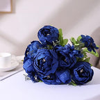 Artificial Peony Silk Flowers Fake Flowers Vintage Wedding Home Decoration, Pack of 1 (Navy) in Navy, alternate view 4
