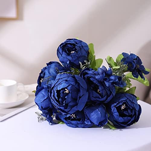 Artificial Peony Silk Flowers Fake Flowers Vintage Wedding Home Decoration, Pack of 1 (Navy) in Navy, alternate view 4