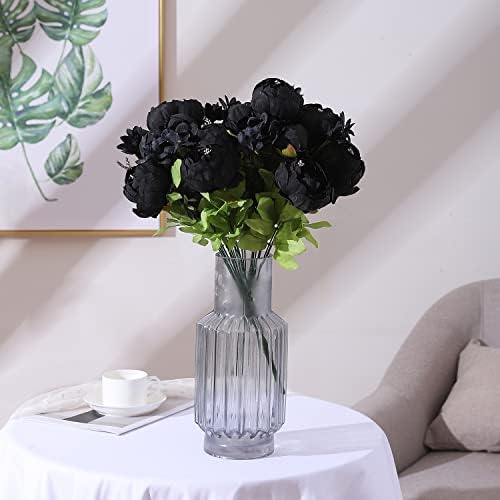 Artificial Peony Silk Flowers Fake Flowers Vintage Wedding Home Decoration, Pack of 1 (Black) in Black, alternate view 6