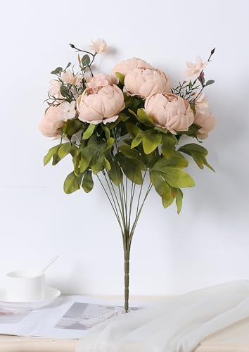 Artificial Peony Silk Flowers Fake Flowers Vintage Wedding Home Decoration, Pack of 1 (Light Champagne) in Light, alternate