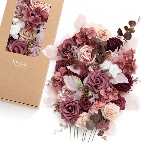 Artificial Pink Flowers Combo, Cinnamon Rose & Cream, Deluxe in Pk-cinnamon Rose & Cream